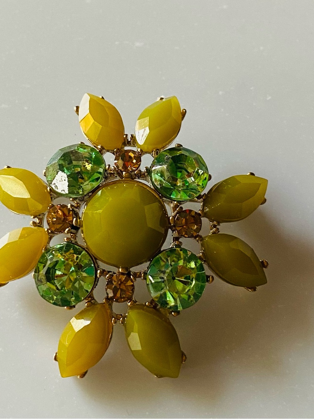 Yellow & Green Crystal Flower Brooch - Women's Jewelry
